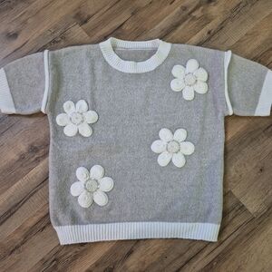 Gray and White Floral Women's Sweater